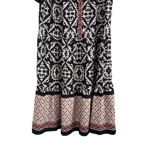 Shein Women Bohemian Short Sleeve Black & Beige Printed Maxi Dress Size L - Picture 5 of 9